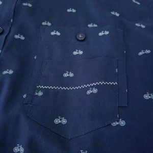 Smash Button Front Shirt Bicycles Size XL Navy Athletic Slim Fit
